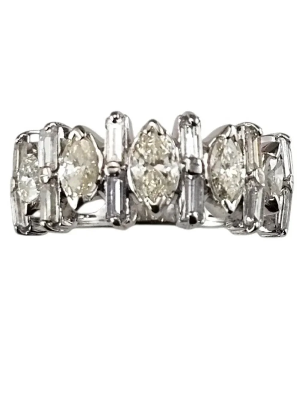 Platinum Marquis and Baguette Diamond Ring Size 7.25 #25246